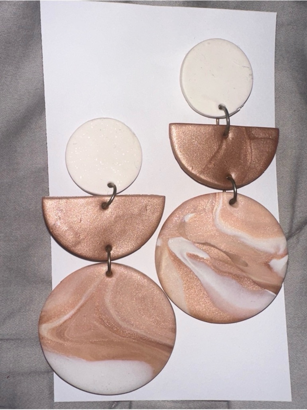Anthropologie Marbled Rose Gold and White Dangle Earrings